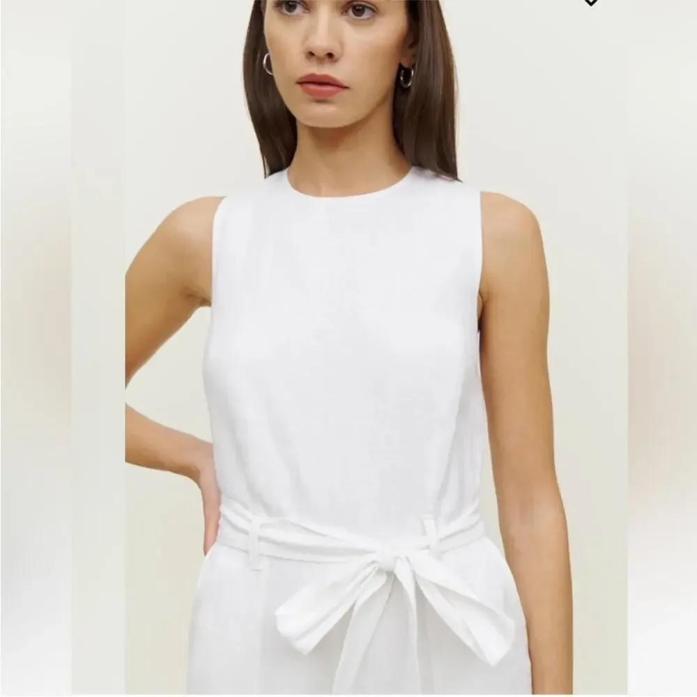Reformation Naomi White 100% Linen Wide Leg Belted Jumpsuit Size 2